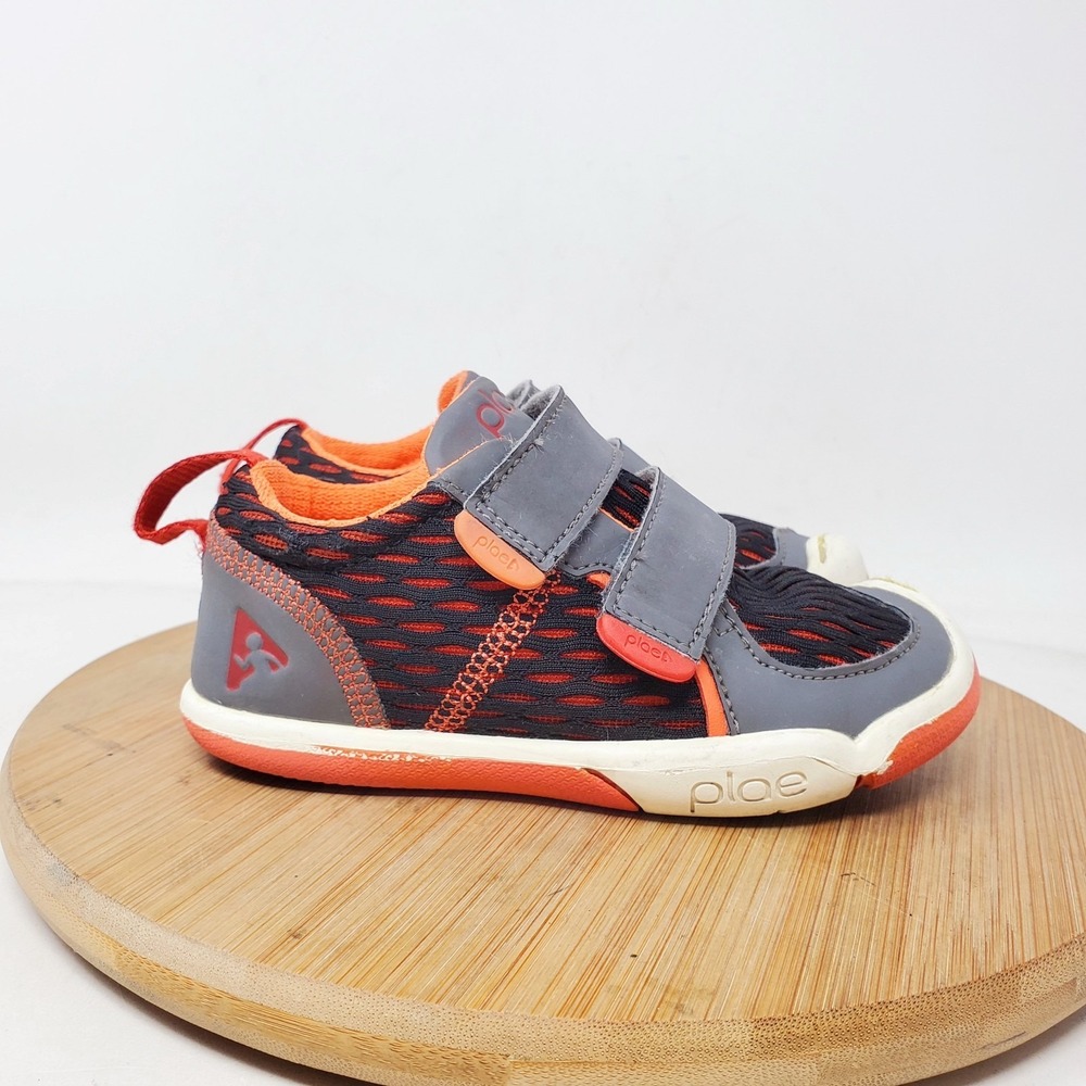 Plae TY Shoes Kids 8.5 Sneakers Grey Orange Little Boys Girls Straps